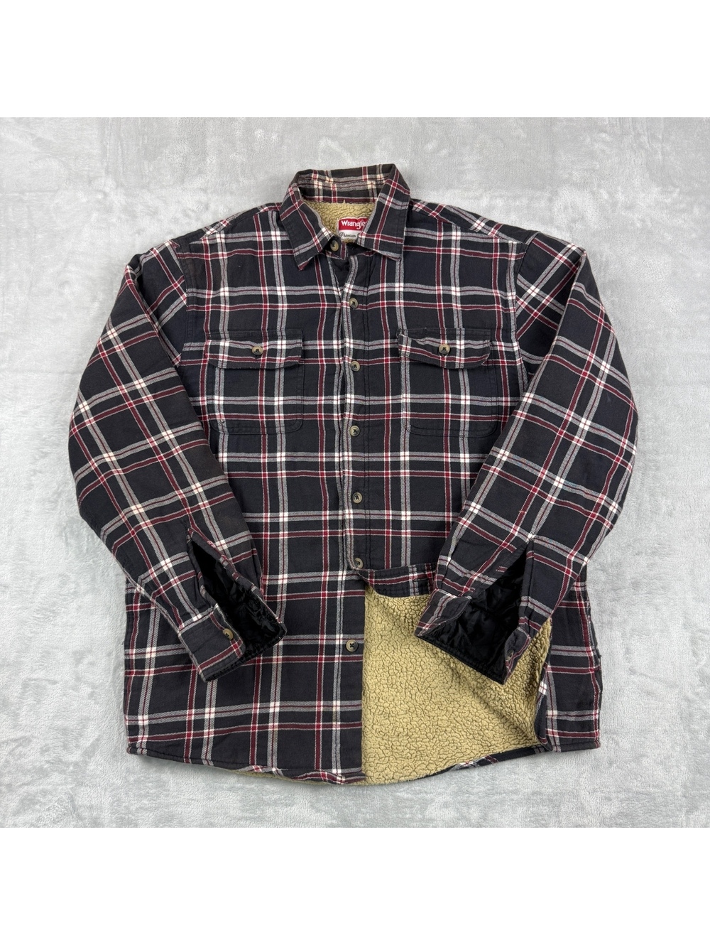 Wrangler Men’s M Plaid Sherpa Lined Flannel Shirt Jacket Shacket Workwear Rugged